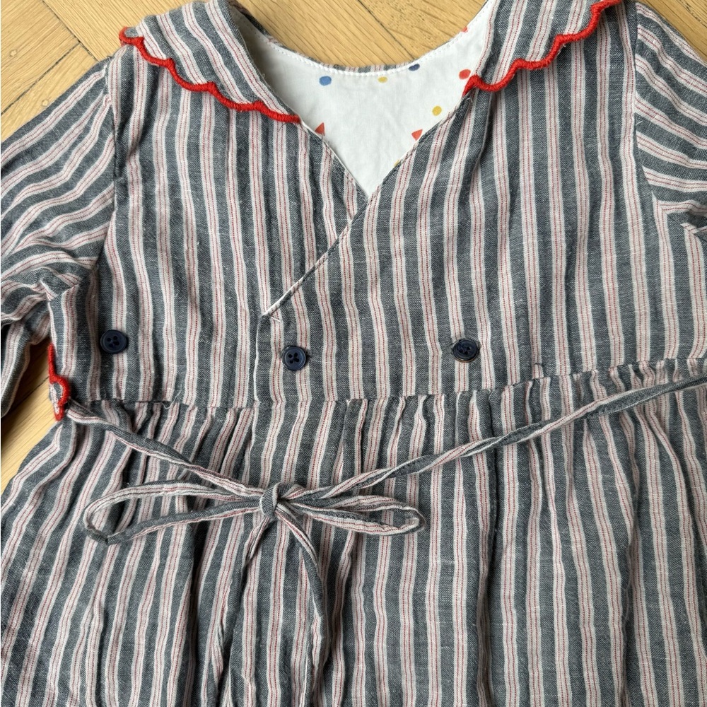 Oso & Me Striped Long Sleeve Dress with Red Trim, Size 3T